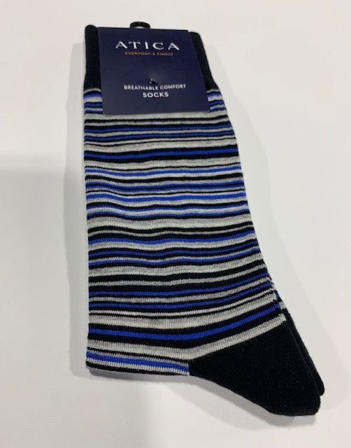 Atica Blue and Grey Stripe Sock