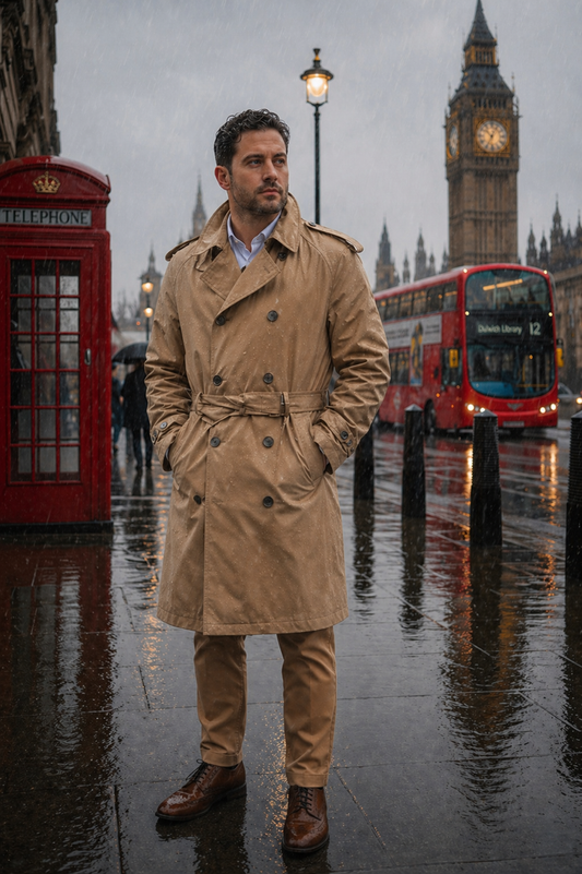 Michael Kors Tan Double Breasted Classic Fit Full Length Trench Coat