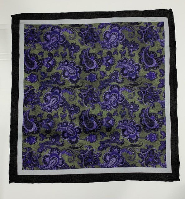 Bruno Marchesi Olive and Purple Silk Pocket Square