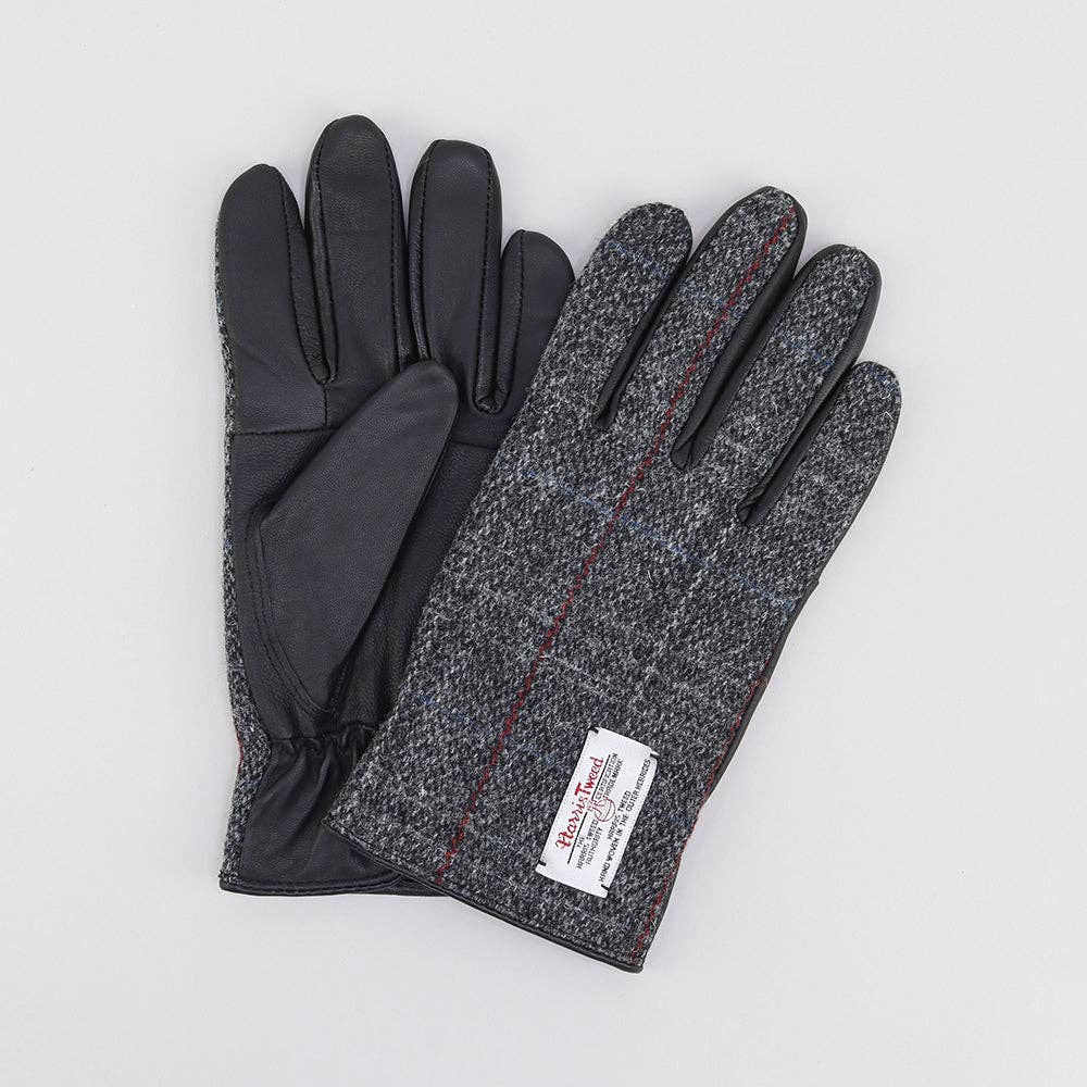 Grey Harris Tweed Leather Gloves on clearance