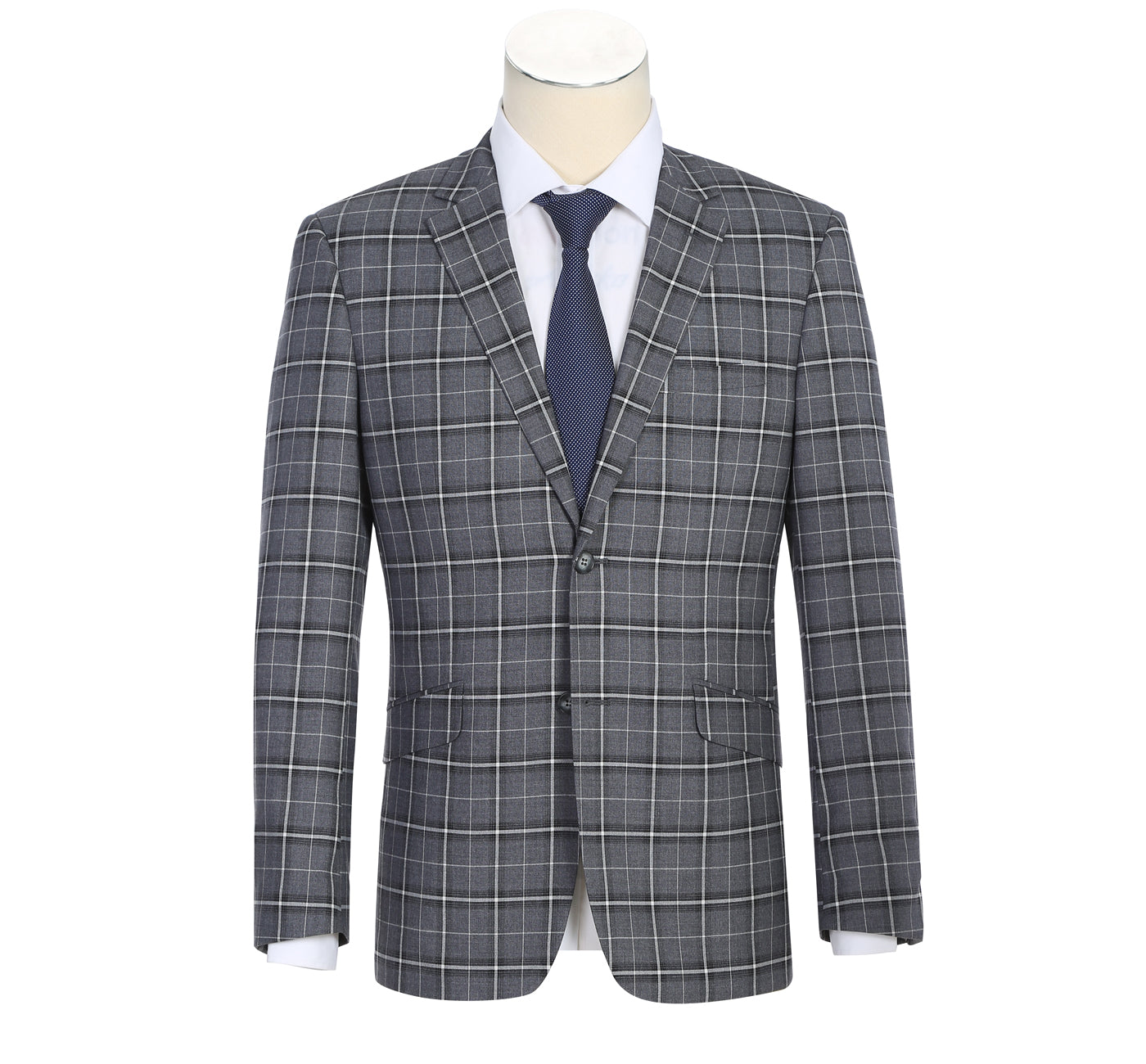 293-14 Men's Classic Fit Single-Breasted Grey & White Check Suit