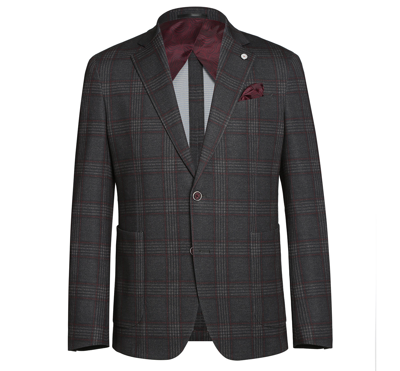 PF20-10 Men's Blazer Slim Fit Half Canvas Dark Grey Windowpane Sport Coat