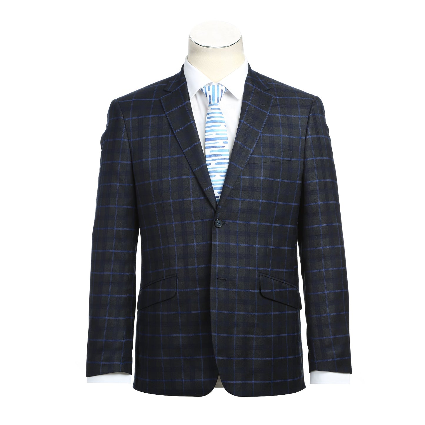293-27 Men's Classic Fit Navy Windowpane Suit