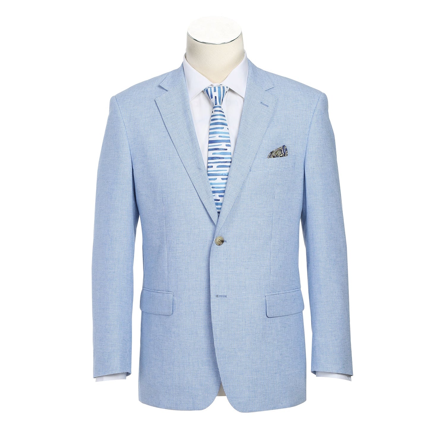 610-6 Men's Classic Fit Linen/Cotton Blend Light Blue Check Sport Coat
