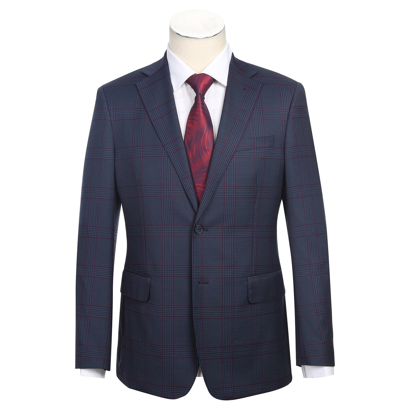 92-55-412EL Slim Fit English Laundry Blue with Burgundy Check Suit