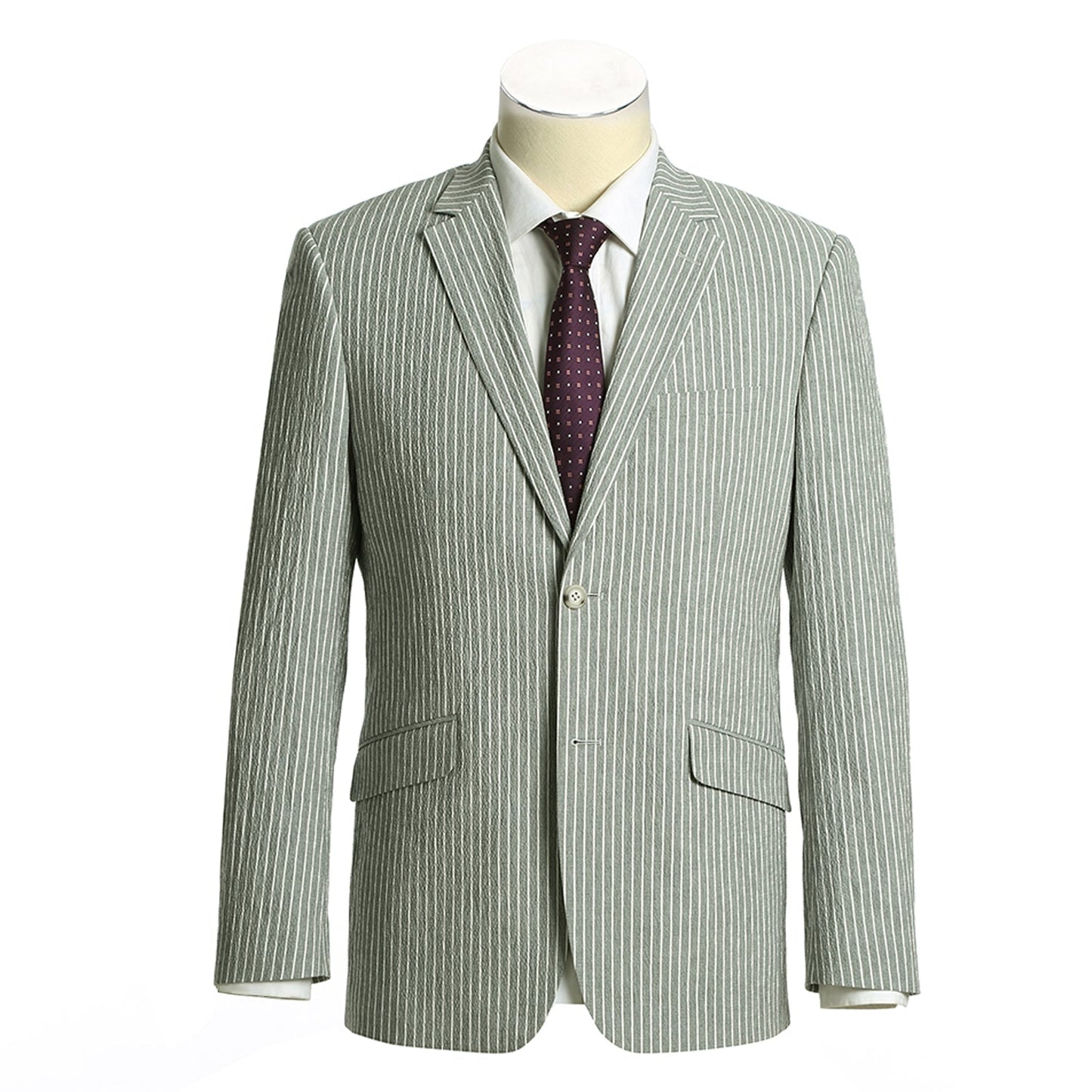 611-1 Men's Slim Fit Notch Lapels Gray Stripe Cotton and Spandex Suit
