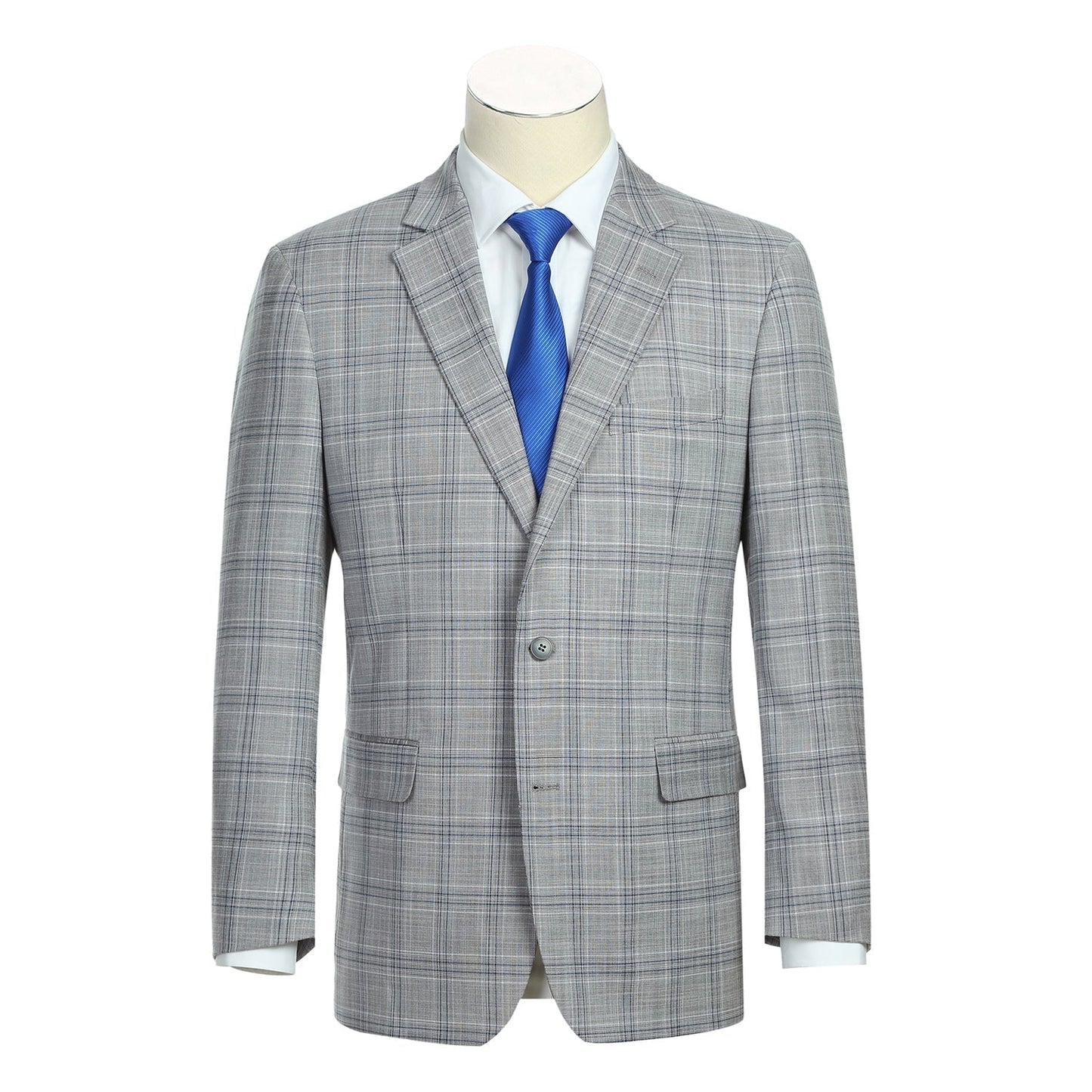 293-23 Men's Classic Fit Light Grey Plaid Suit