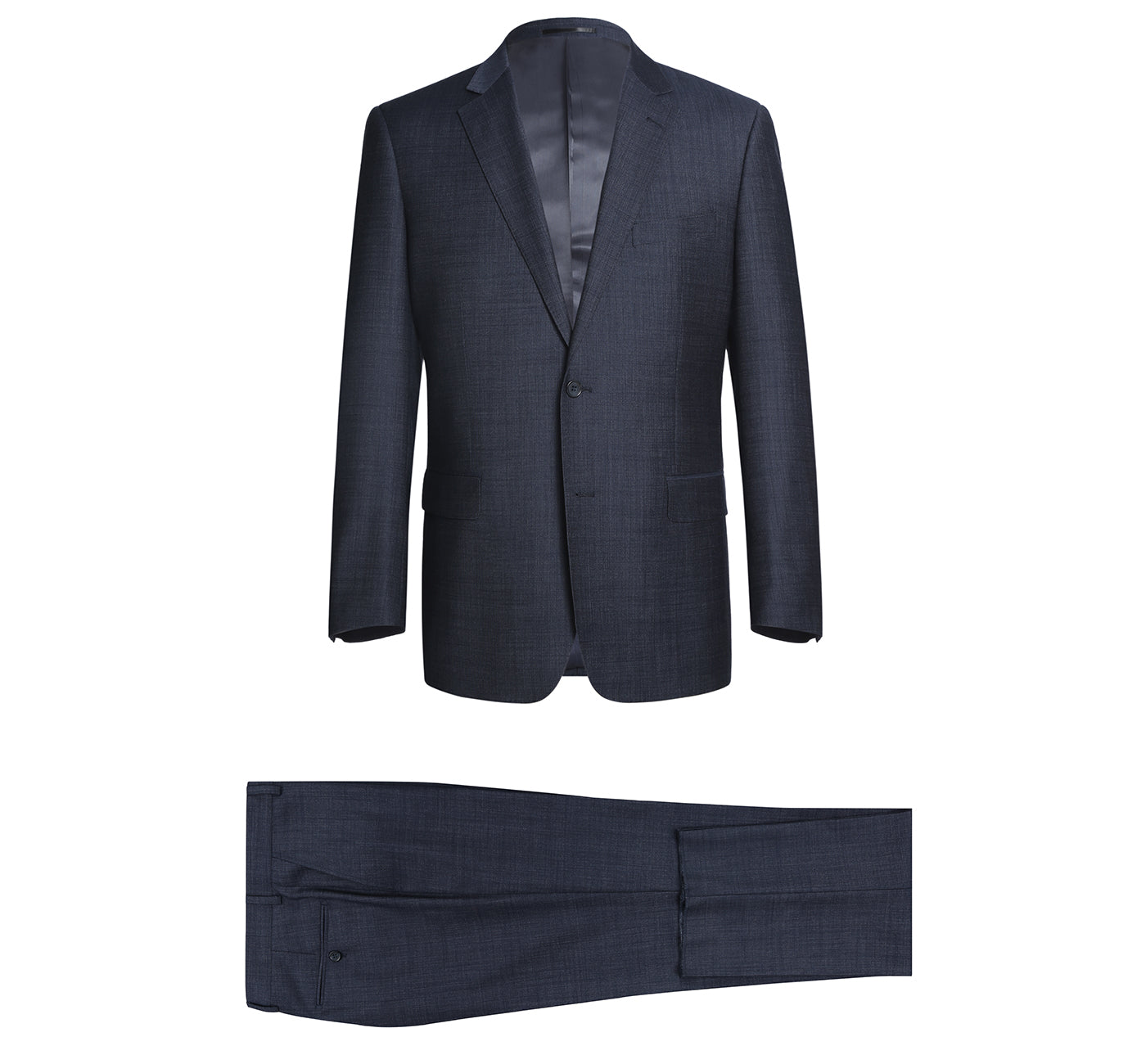 558-3 Men's Two Piece Classic Fit Navy Textured Wool Blend Suit