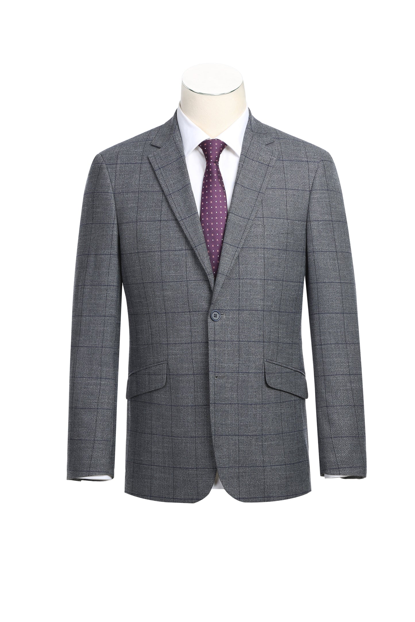 294-20 Men's Slim Fit Grey with Blue Windowpane Sport Coat