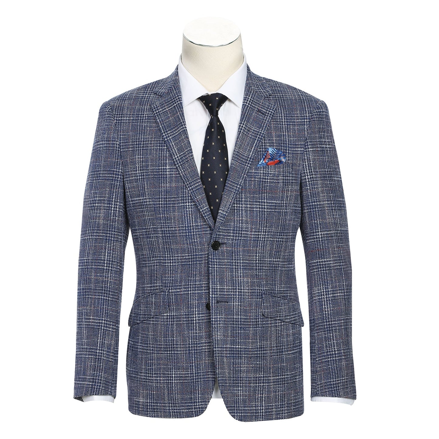 563-3 Men's Slim Fit Wool Blend Stretch Blue Checked Sport Coat