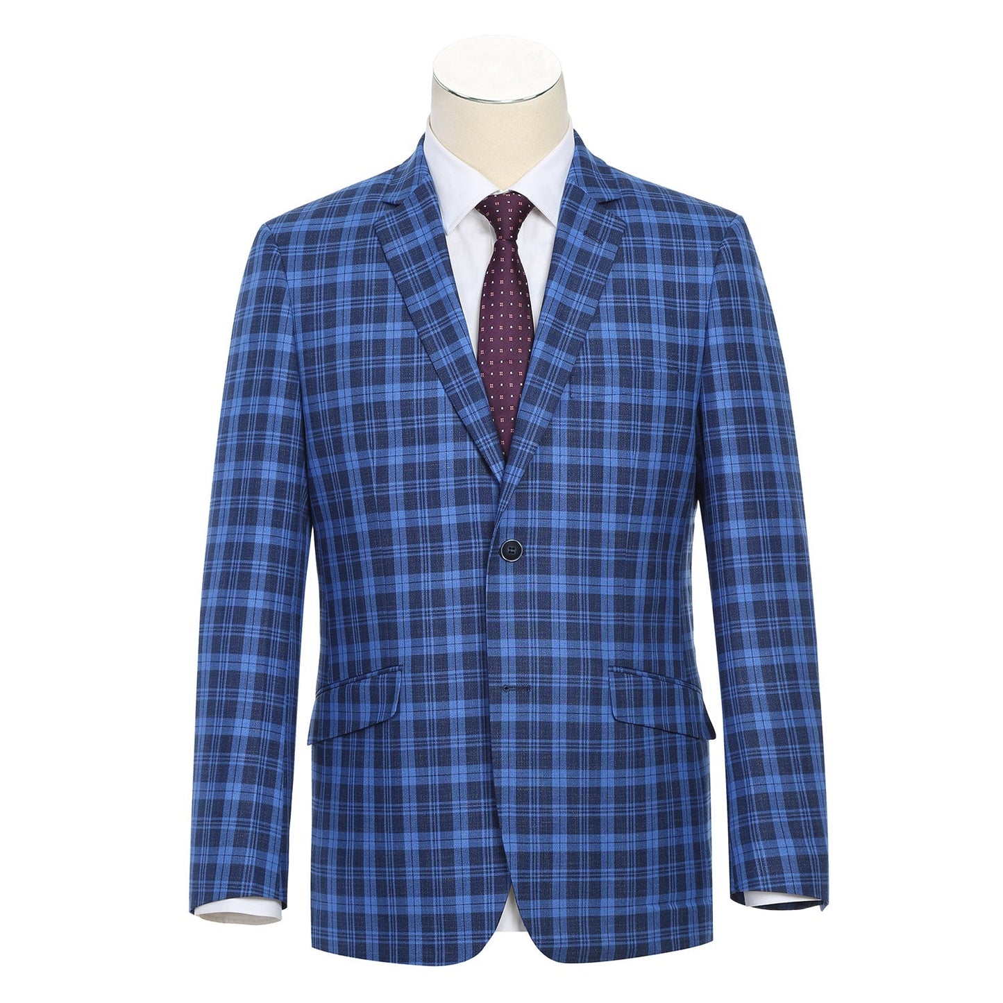 294-17 Men's Slim Fit Bright Blue Plaid Sport Coat