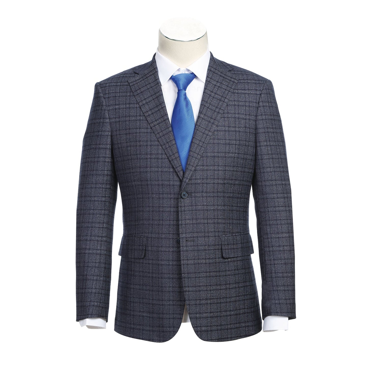 92-59-095EL 3-Piece Pale Denim Plaid Suit