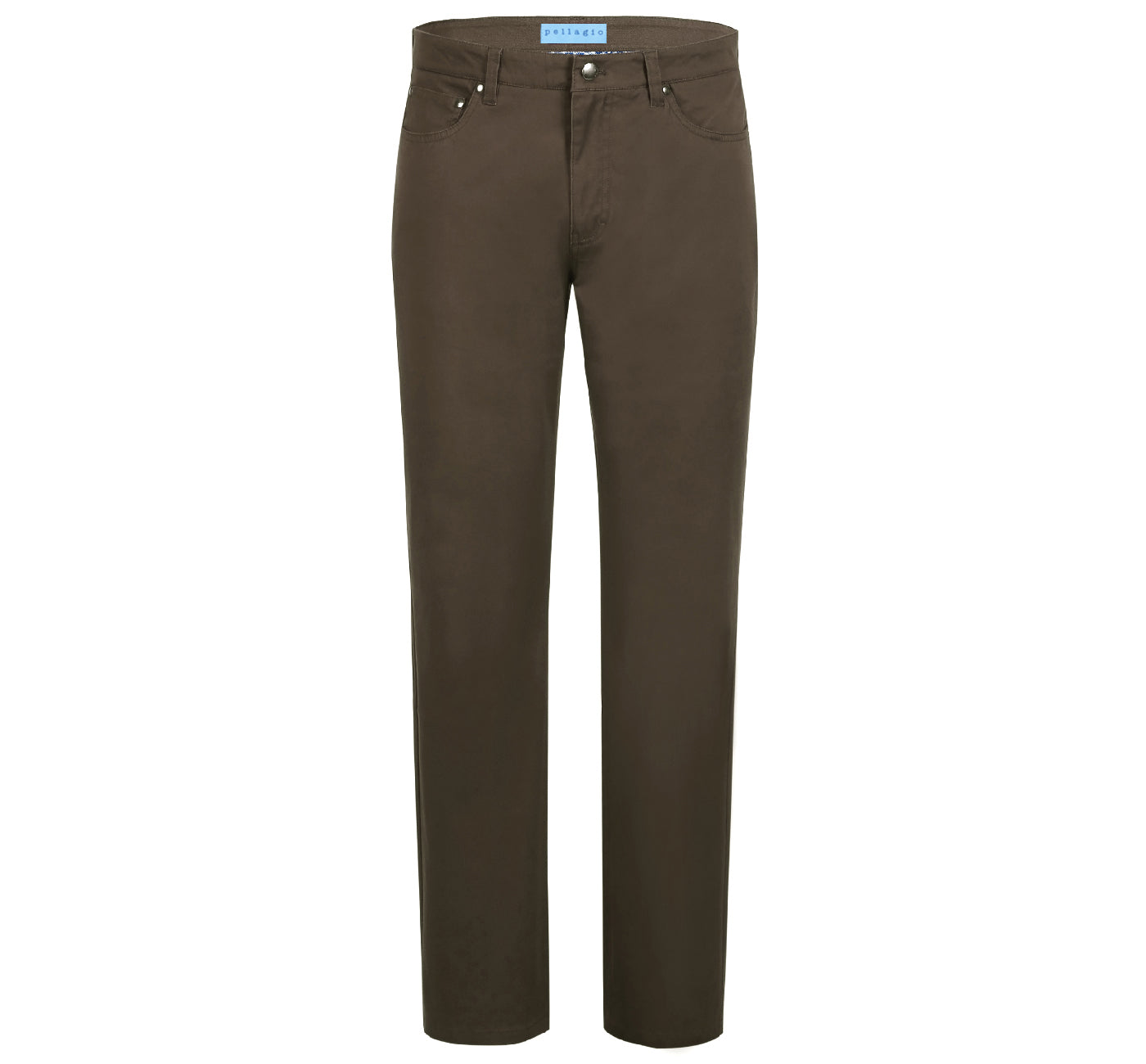 PF20-22 Men's 5-Pocket Brown Cotton Stretch Washed Flat Front Chino Pants