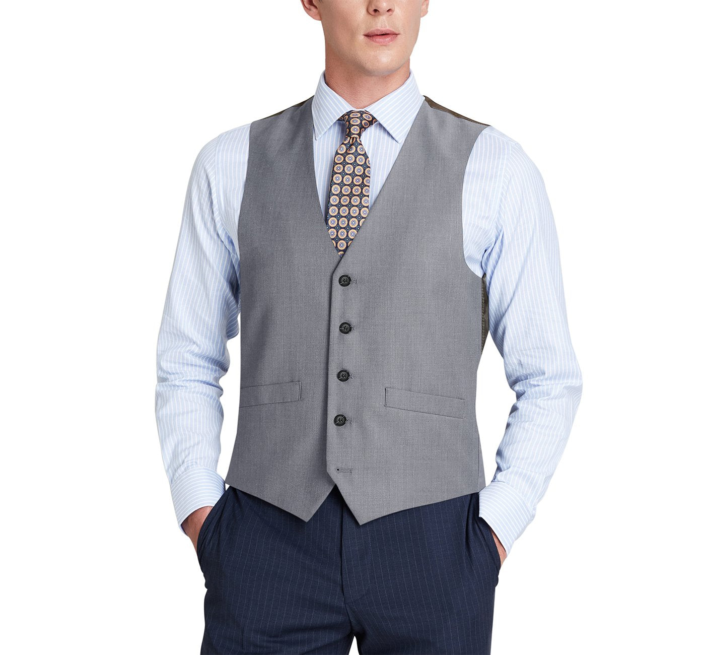 508-5 Men's Light Grey Classic Fit Suit Separate Wool Vest