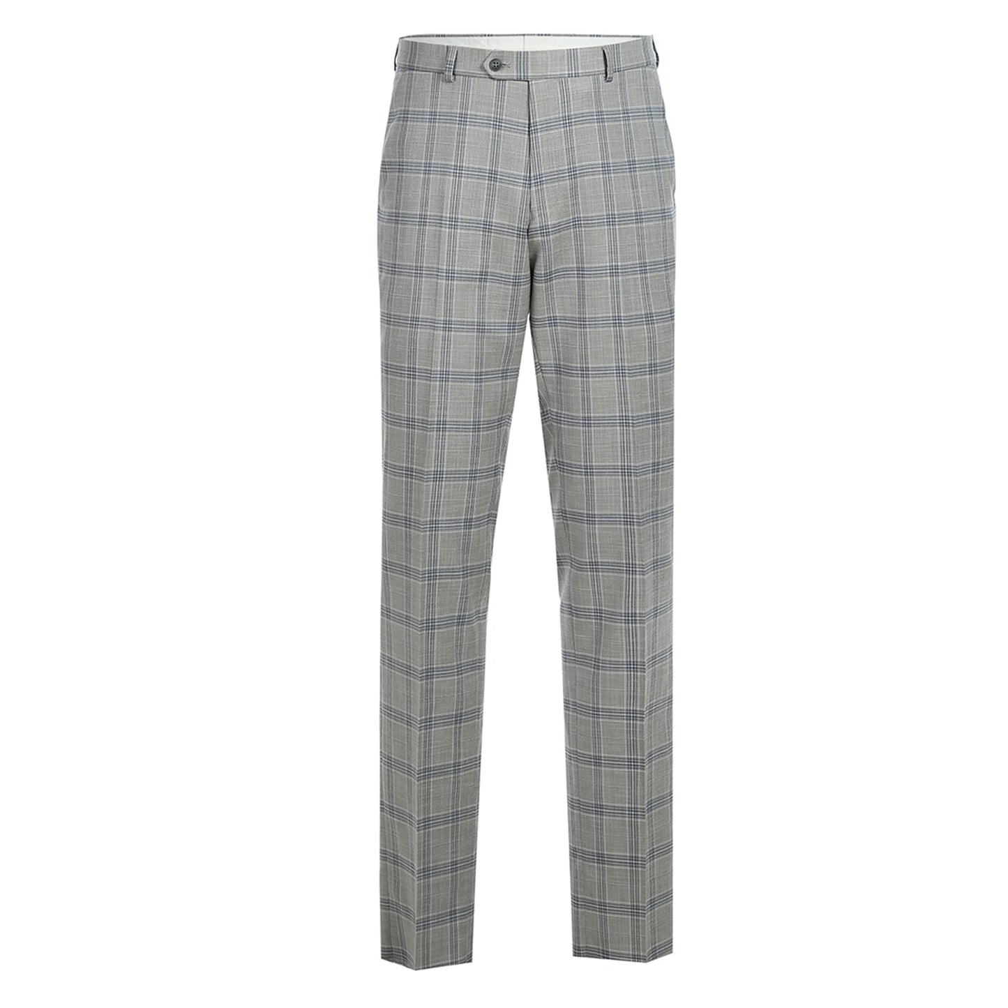 293-15 Men's Slim Fit Notch Lapel Light Gray and Blue Windowpane Suit
