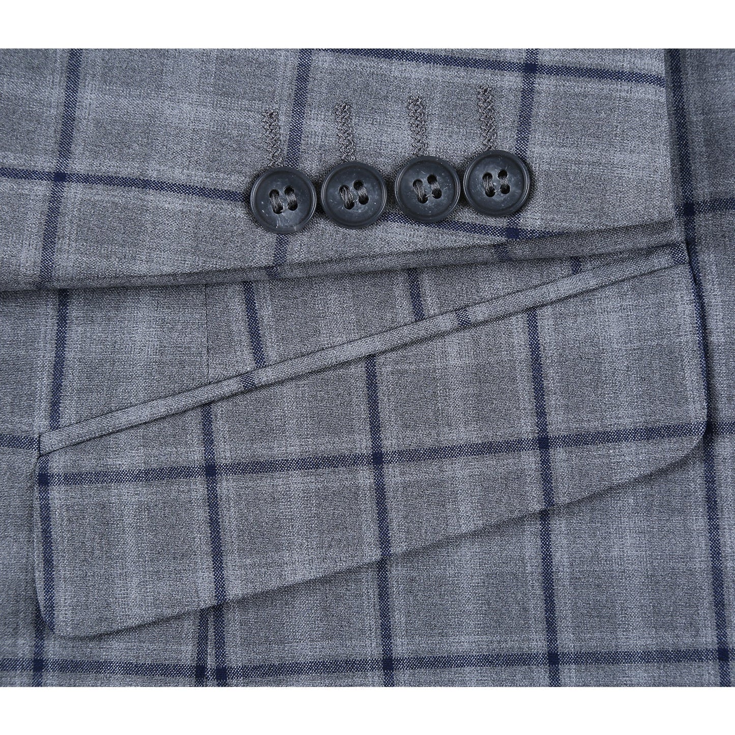 293-20 Men's Grey and Blue Windowpane Slim Fit Suit