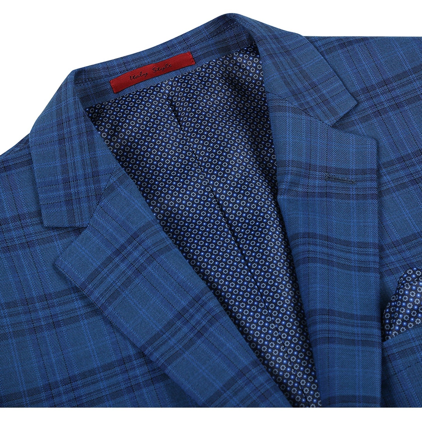 294-9 Men's Slim Fit Notch Lapel Blue Plaid Sport Coat