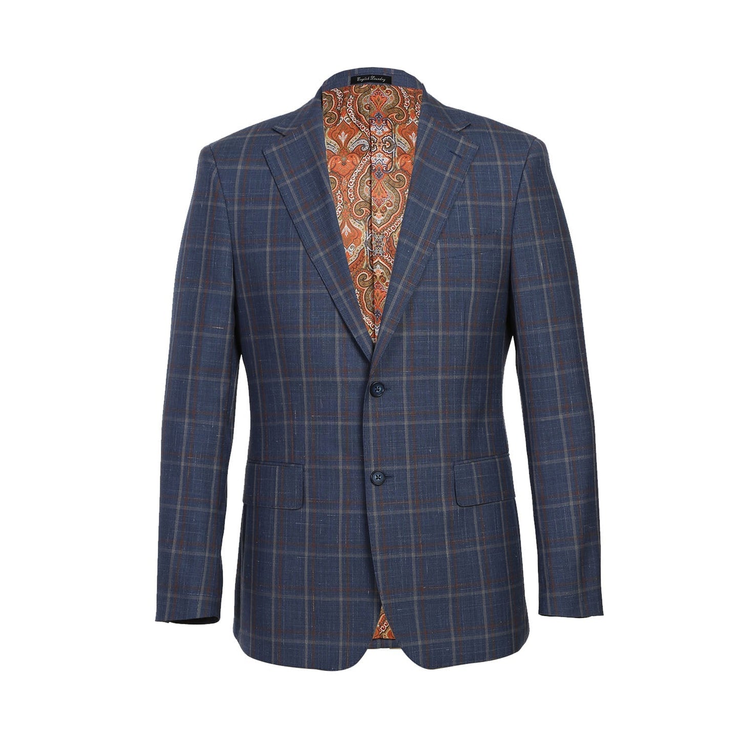 EL72-62-400 Slim Fit English Laundry Light Steel Blue with Orange Check Wool Suit
