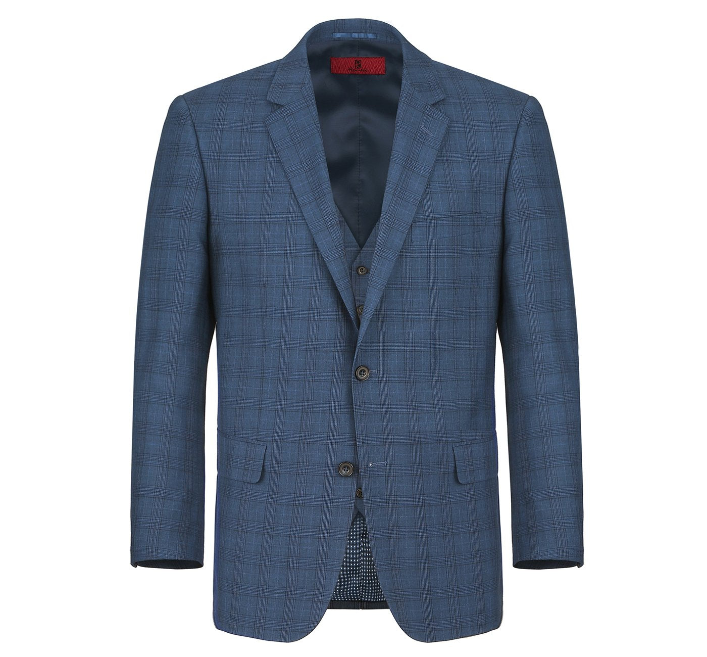 278-2 Men's 3-Piece Classic Fit Single Breasted Blue Windowpane Suit