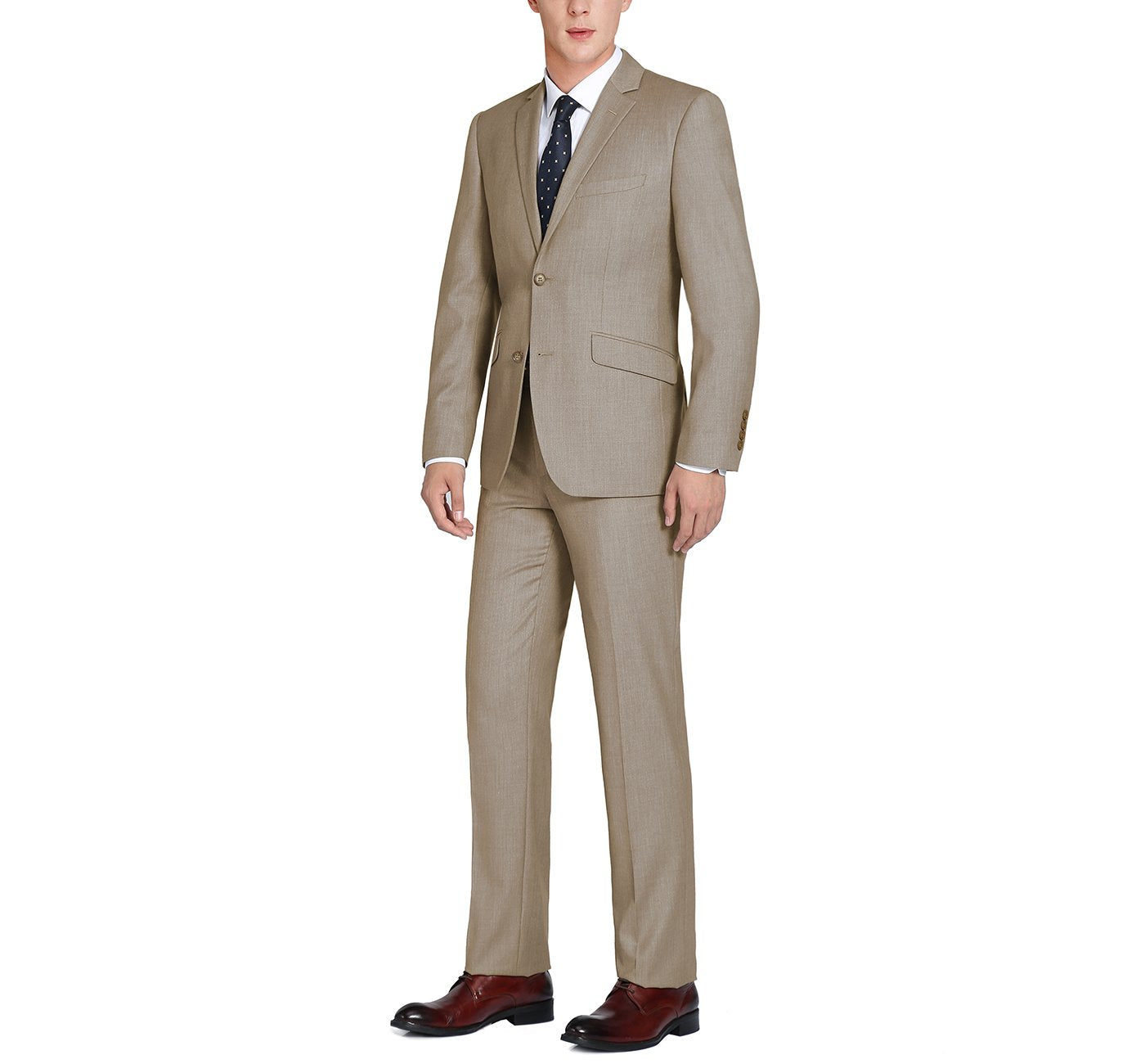 202-3 Men's Light Heathered Brown 2-Piece Single Breasted Notch Lapel Suit
