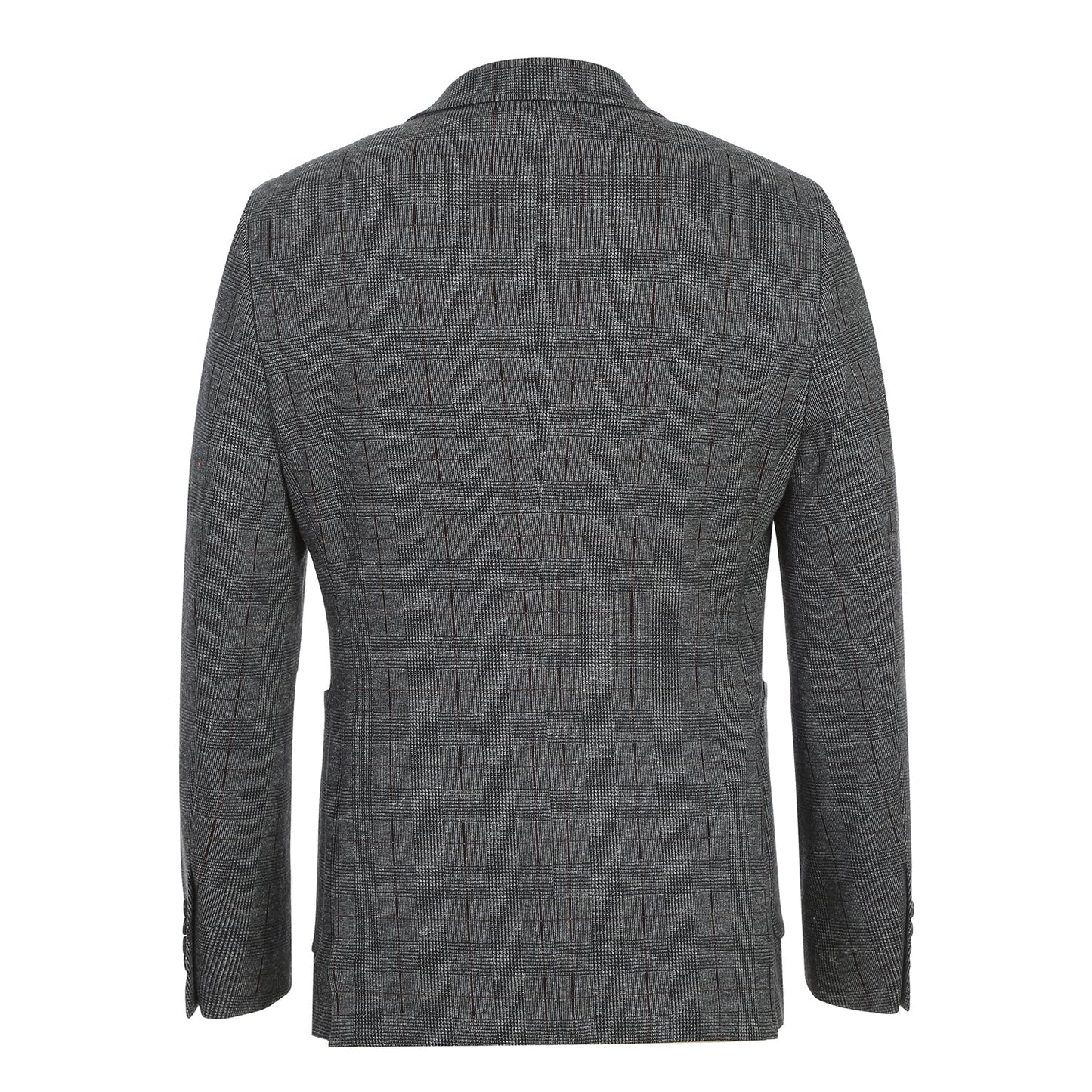 PF22-9 Men's Grey with Burgundy Plaid Slim Fit Half Canvas Sports Coat