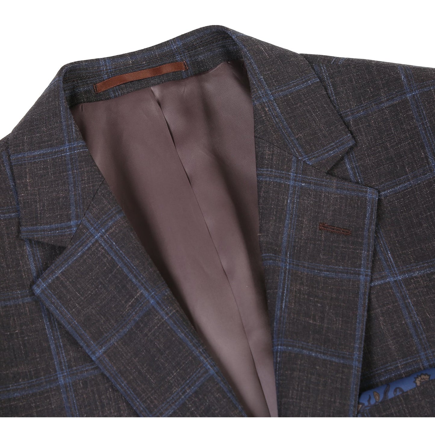 563-6 Men's Classic Fit Wool and Linen Blend Brown Windowpane Sport Coat