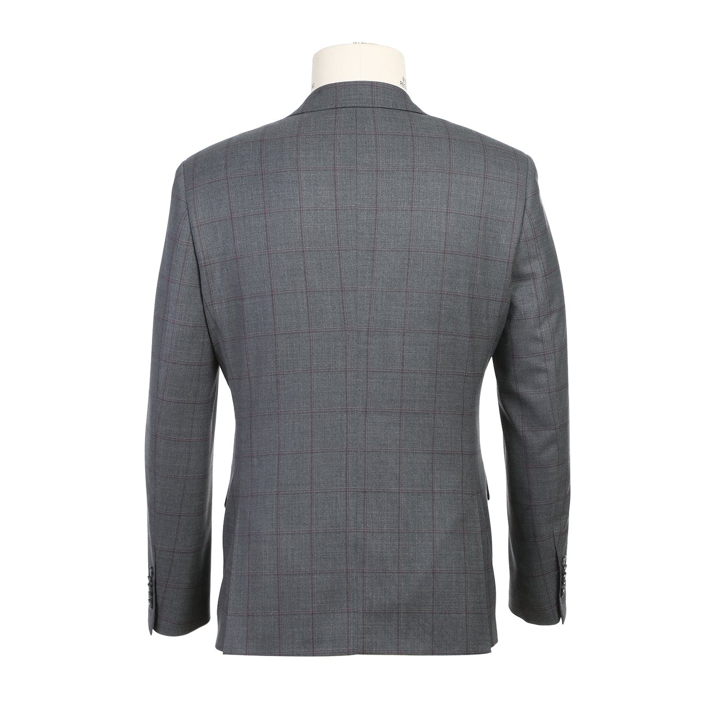 EL82-61-092 Slim Fit Gray and Burgundy Windowpane Wool Suit