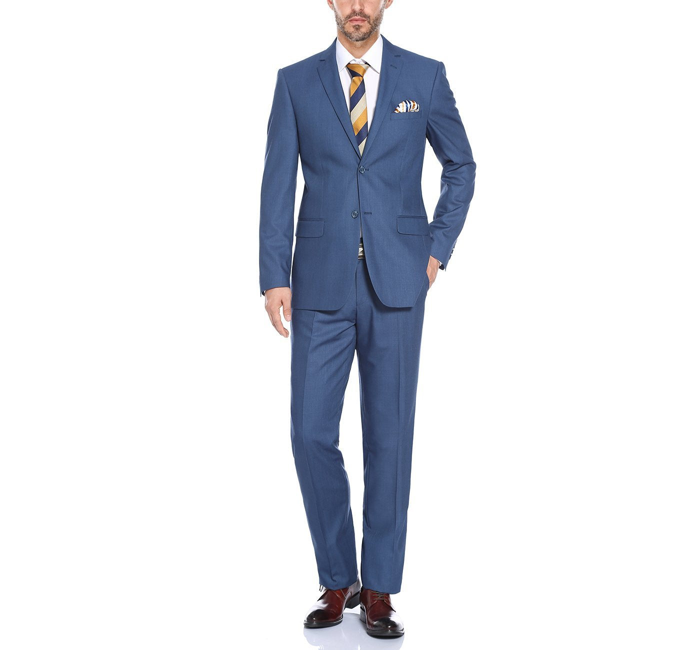 2106-3 Men's Medium Blue Textured 2-Piece Notch Lapel Suit