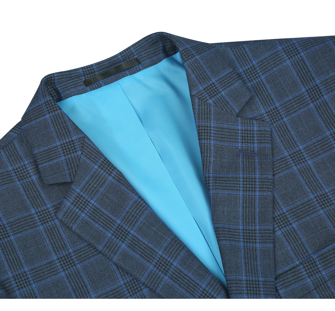 293-6 Men's Two Piece Classic Fit Grey/Blue/Black Windowpane Suit