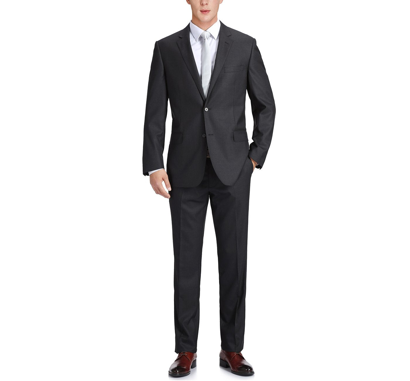 555-3 Men's Dark Grey 2-Piece Notch Lapel 100% Wool Suit