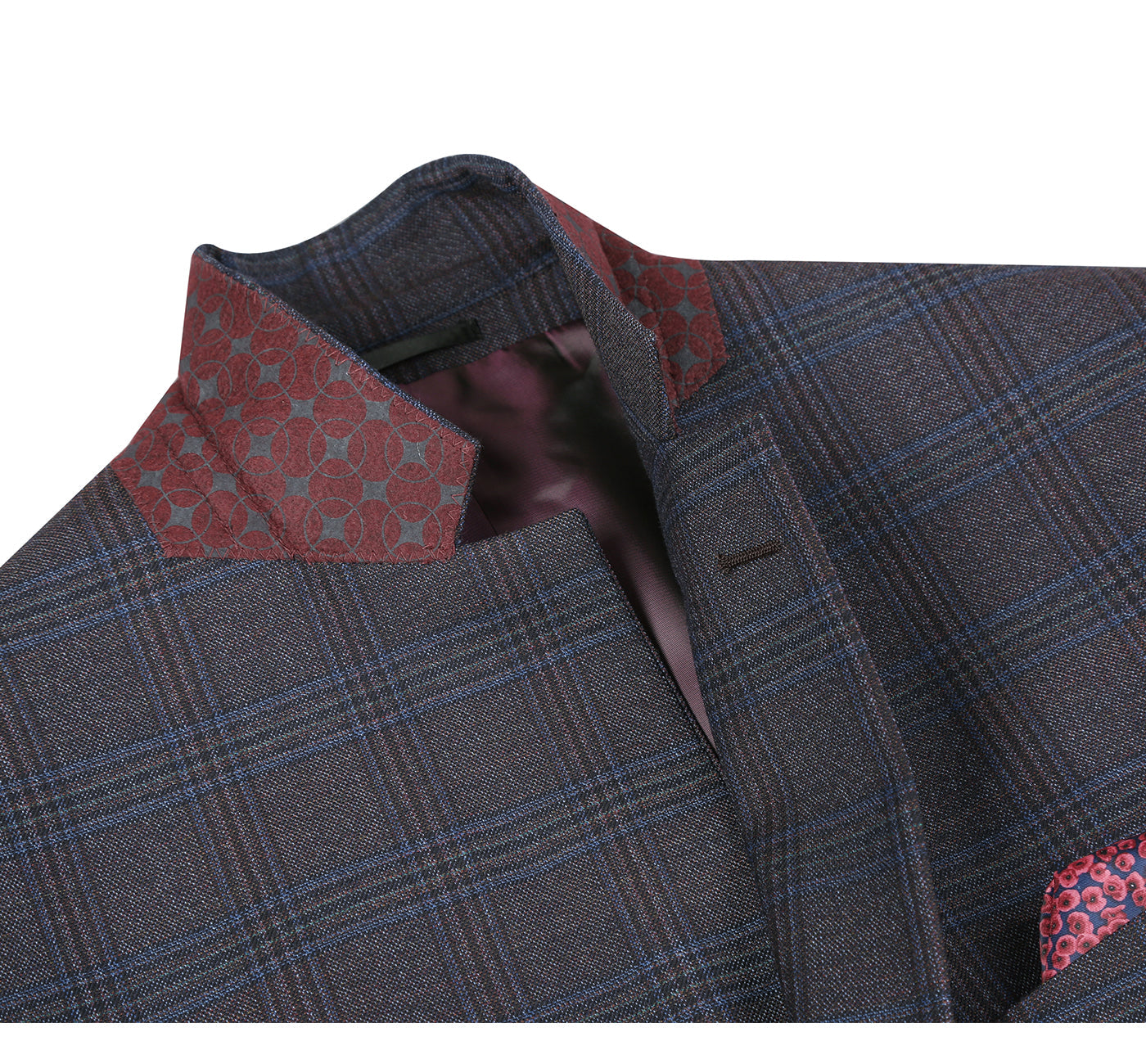 556-5 Men's Classic Fit Burgundy Plaid Wool Blend Sport Coat