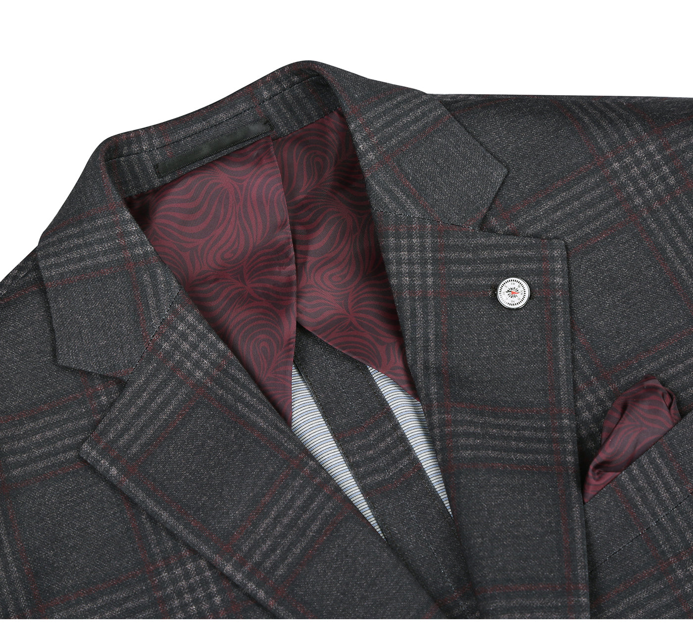 PF20-10 Men's Blazer Slim Fit Half Canvas Dark Grey Windowpane Sport Coat