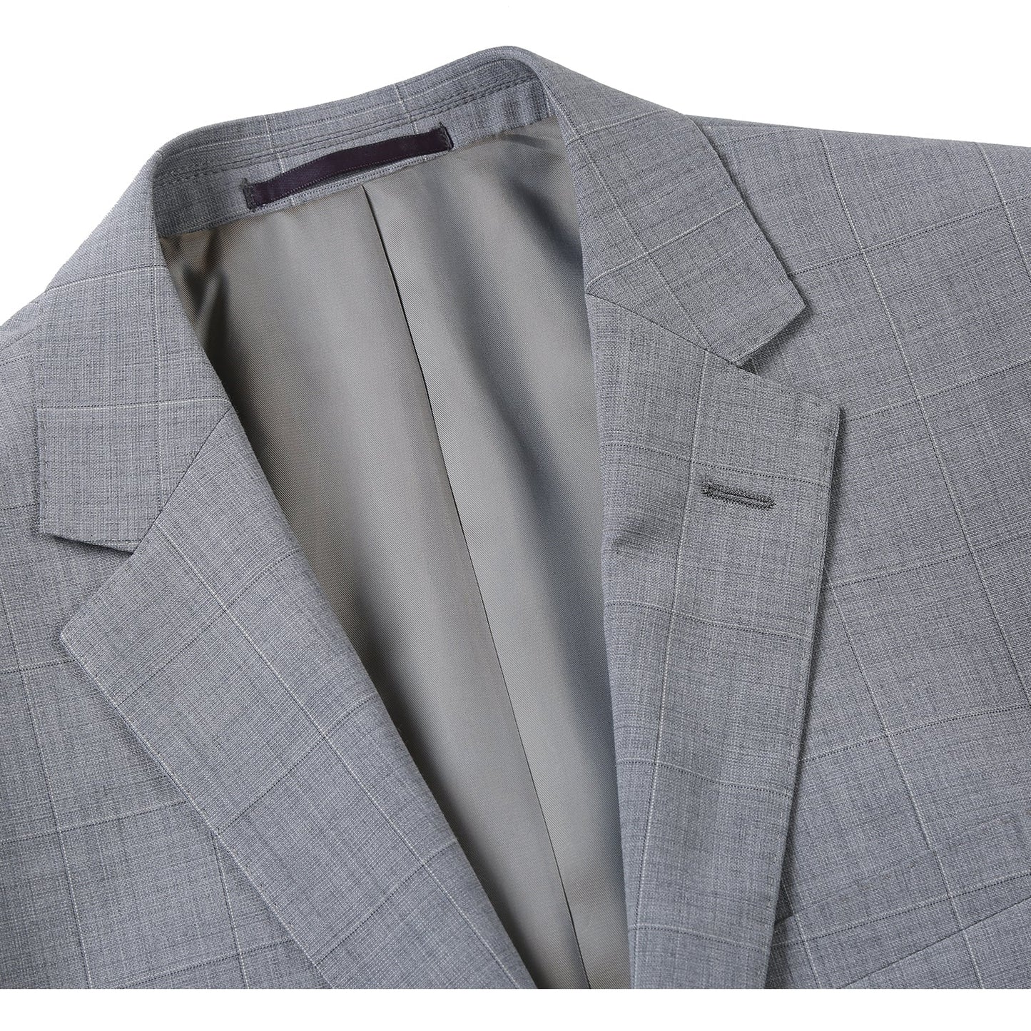 564-1 Men's Classic Fit Wool Blend Light Grey Windowpane Suit