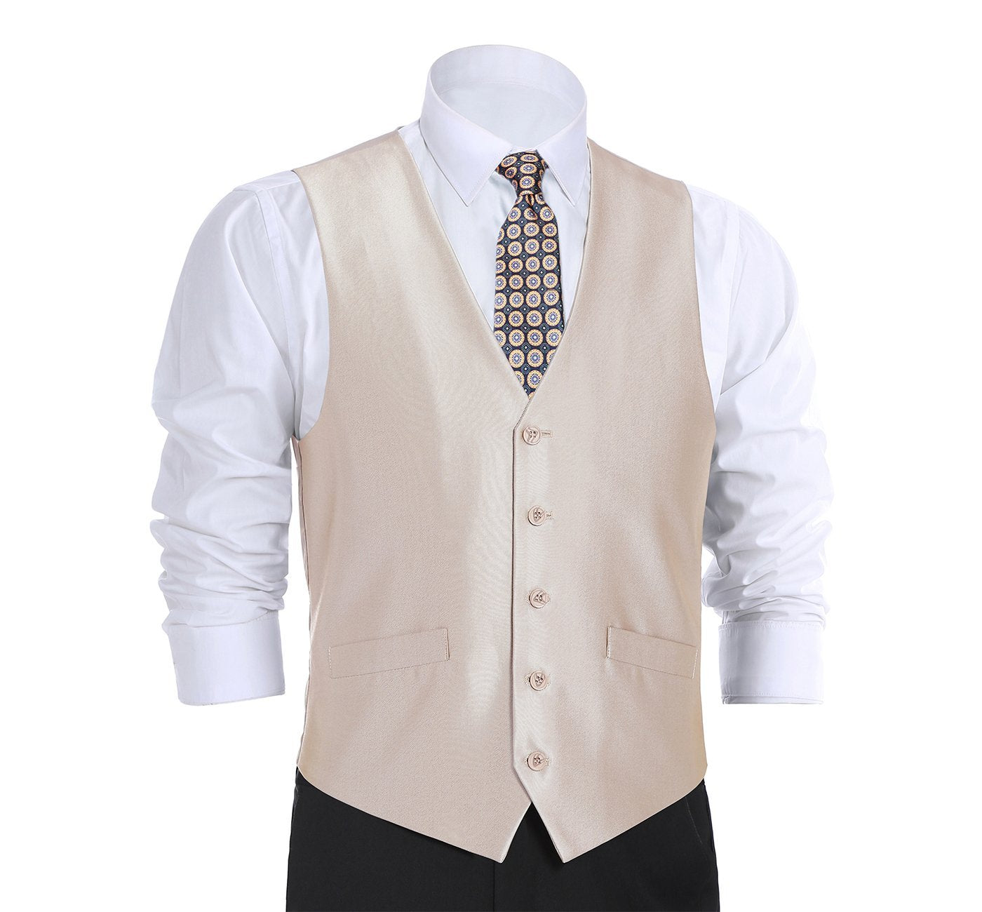 207-3 Men's Beige Classic Fit Sharkskin Suit Vest