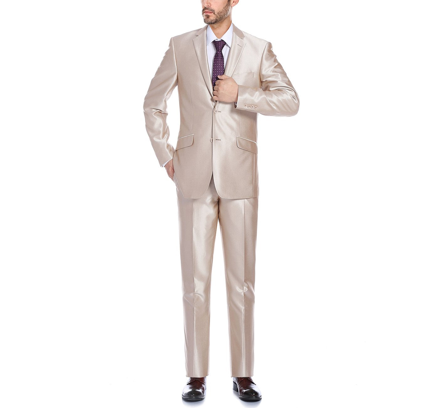 207-3 Men's Beige Sharkskin Italian Styled Two Piece Suit
