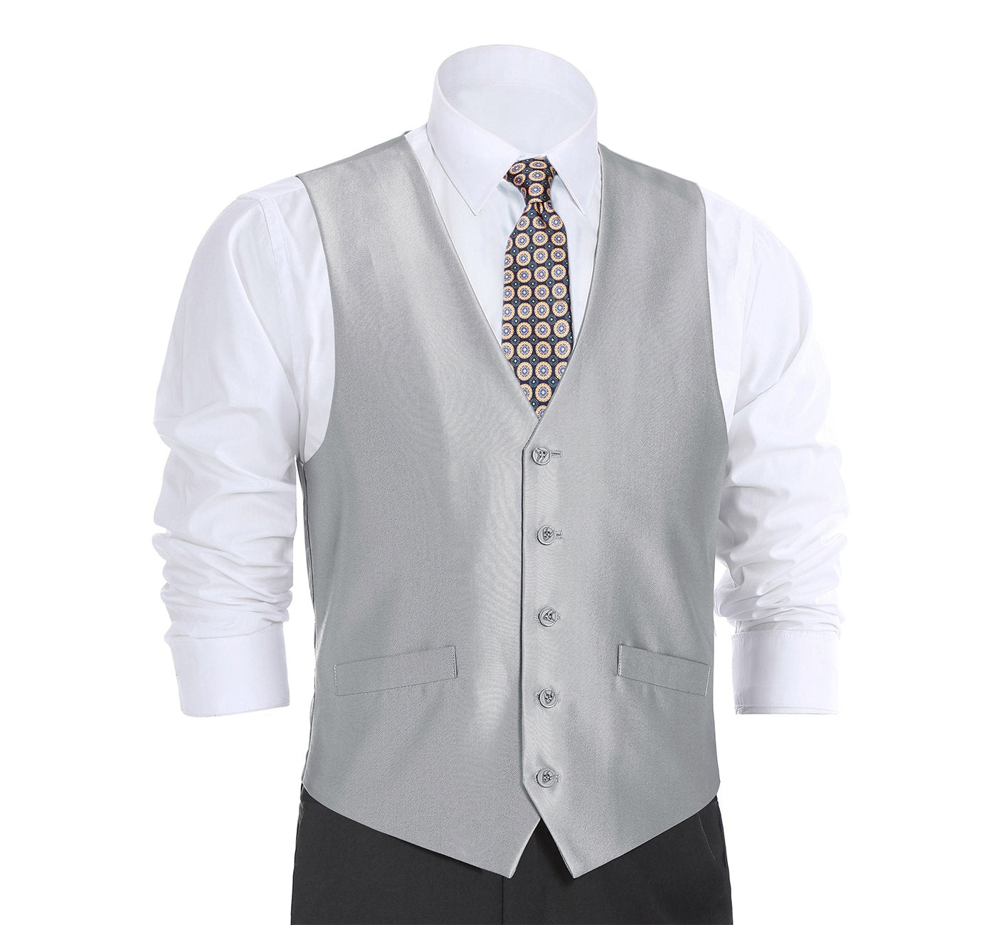 207-2 Men's Light Grey Classic Fit Sharkskin Suit Vest