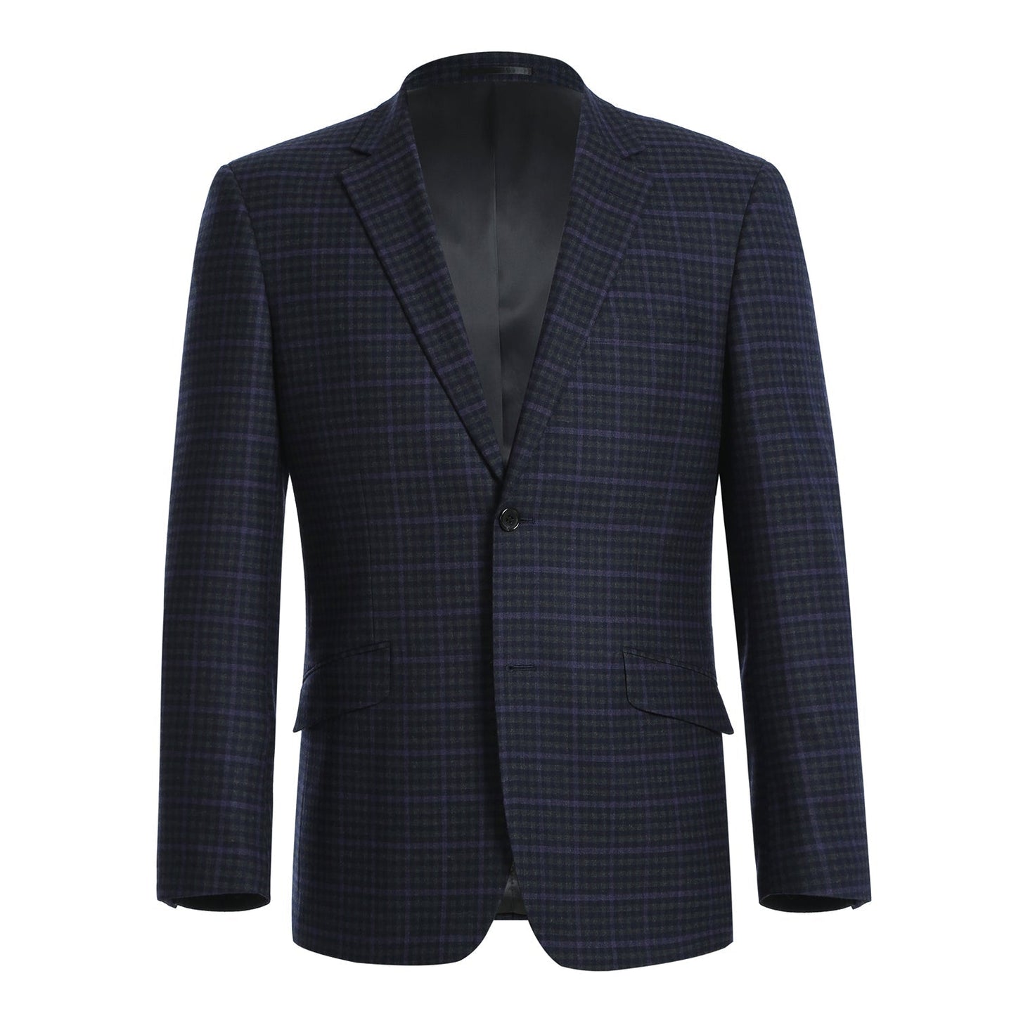 562-6 Men's Slim Fit Charcoal, Navy and Purple Wool Check Suit