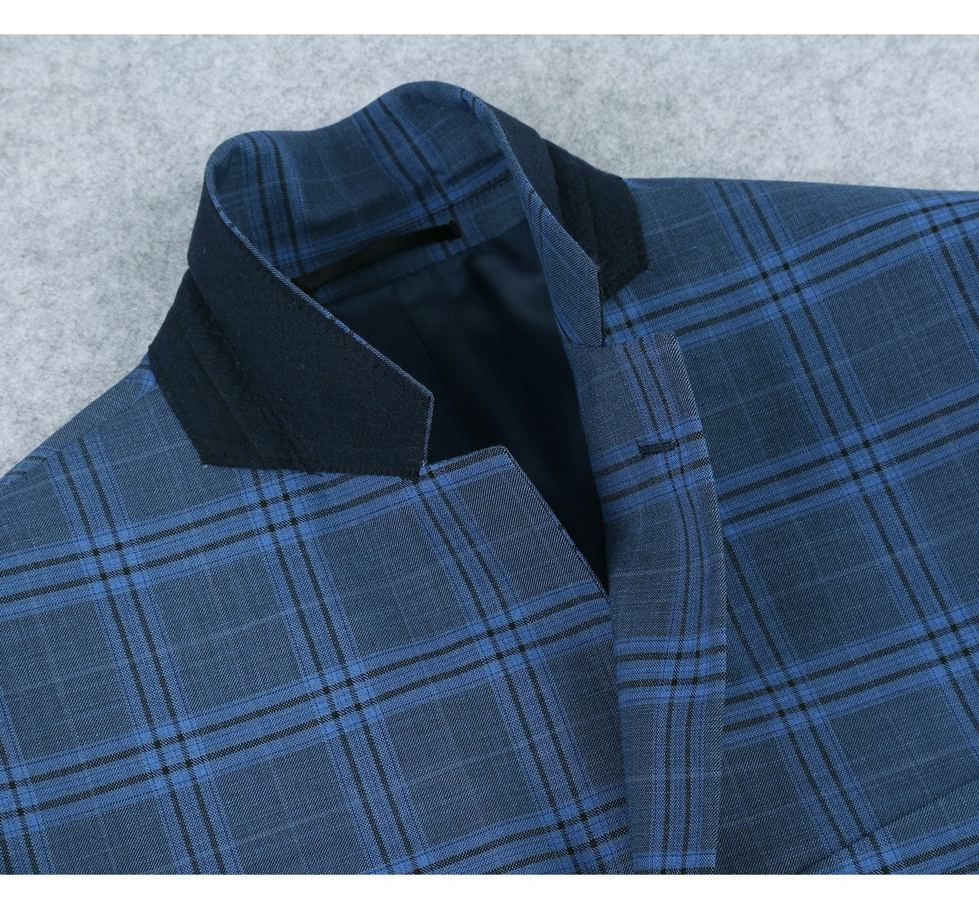 293-4 Men's 2-Piece Slim Fit Notch Lapel Blue Plaid Windowpane Suit