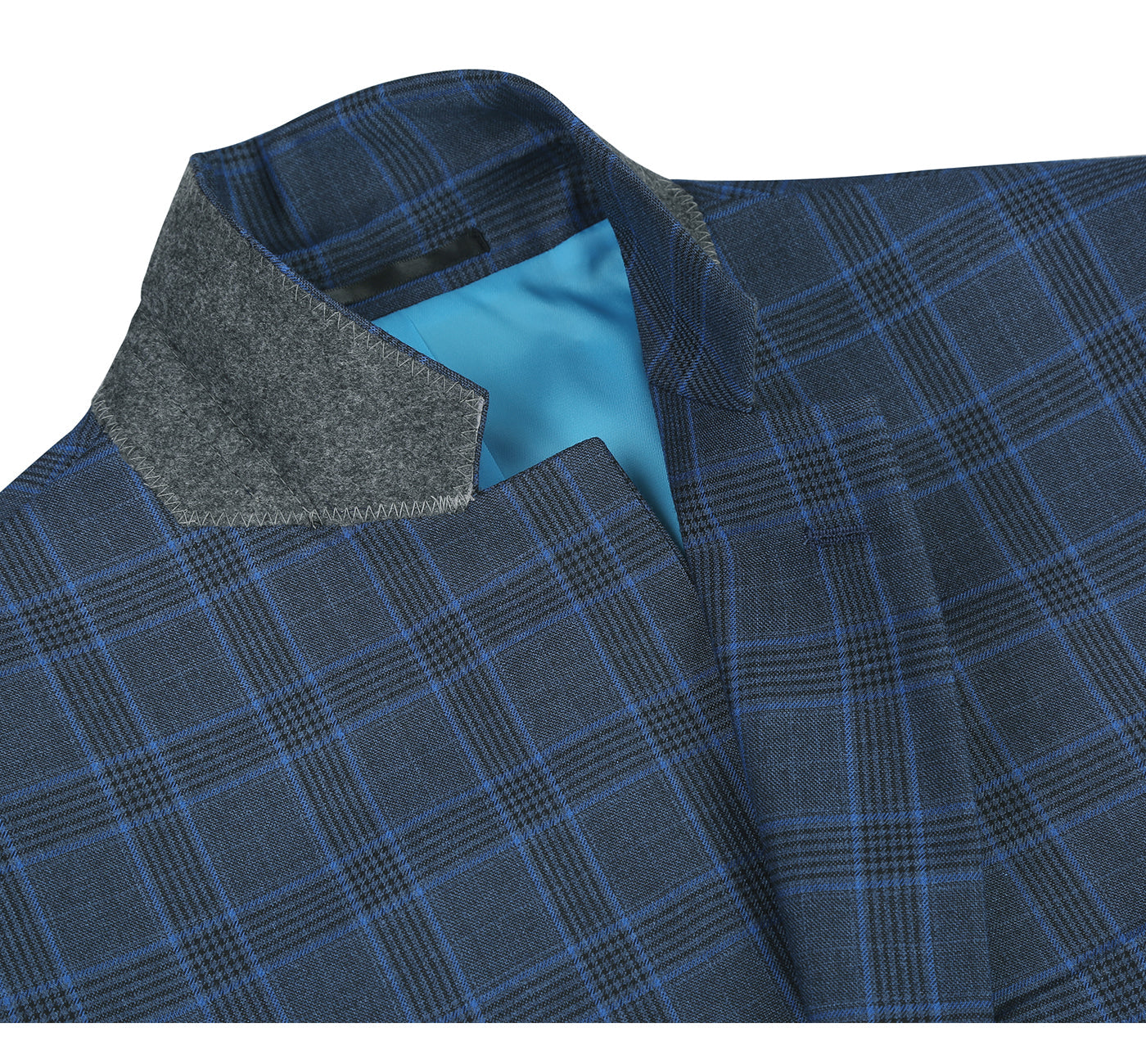 293-6 Men's Two Piece Classic Fit Grey/Blue/Black Windowpane Suit