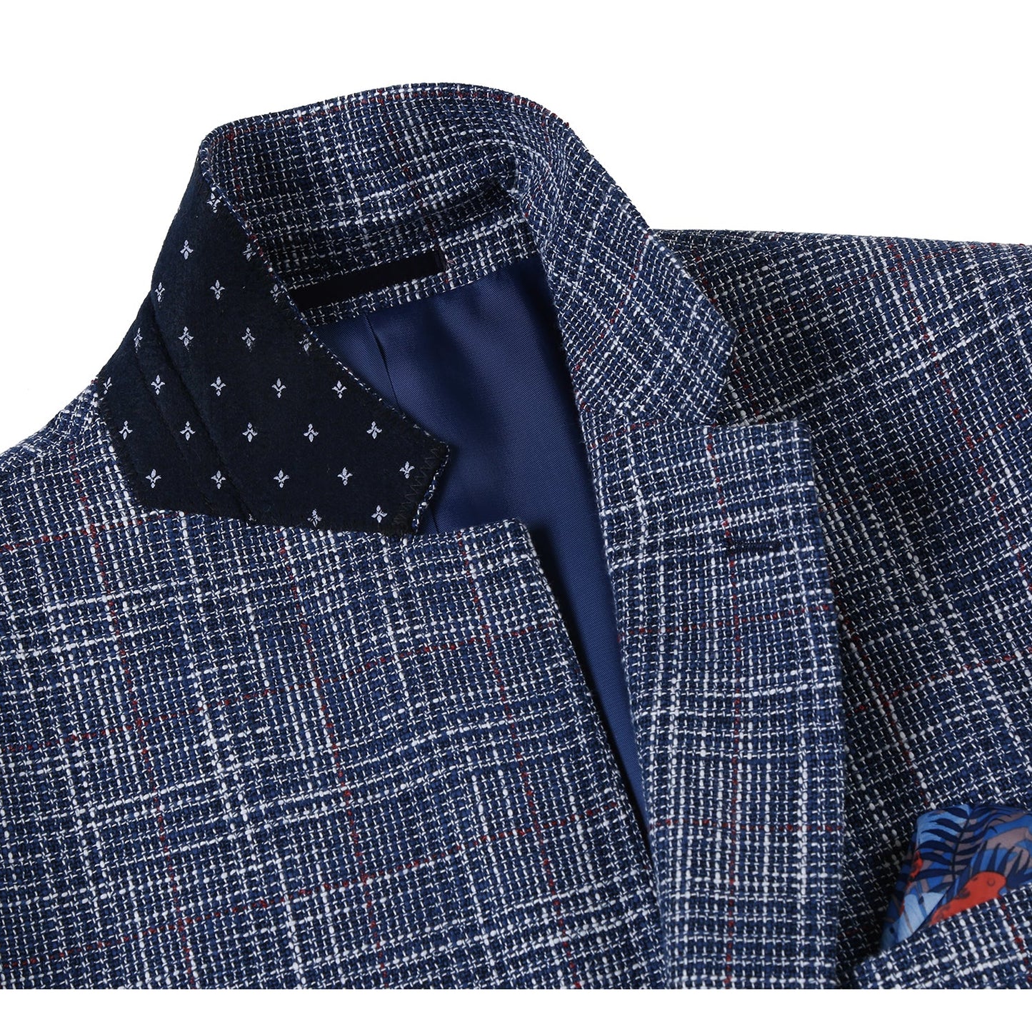 563-3 Men's Slim Fit Wool Blend Stretch Blue Checked Sport Coat