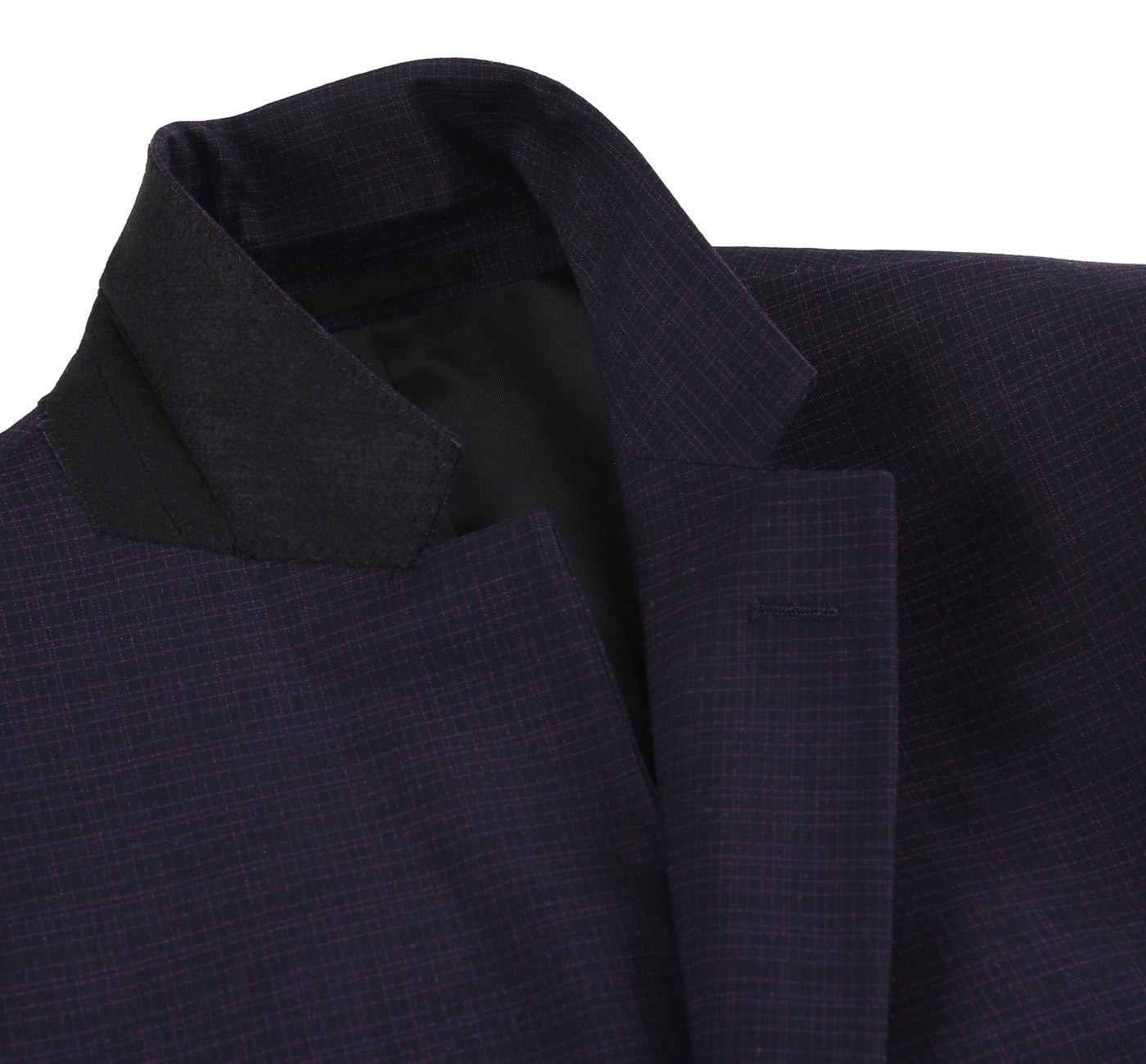 293-13 Men's Classic Fit Single-Breasted Black and Purple Micro Check Notch Lapel Suit