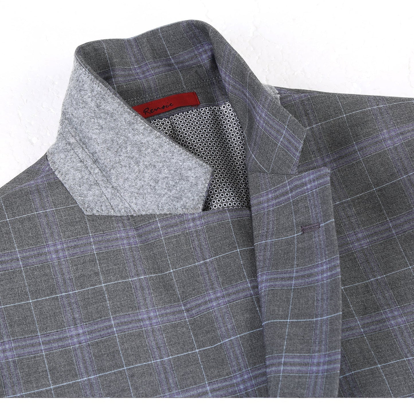 293-25 Men's Classic Fit Grey and Lavender Plaid Suit