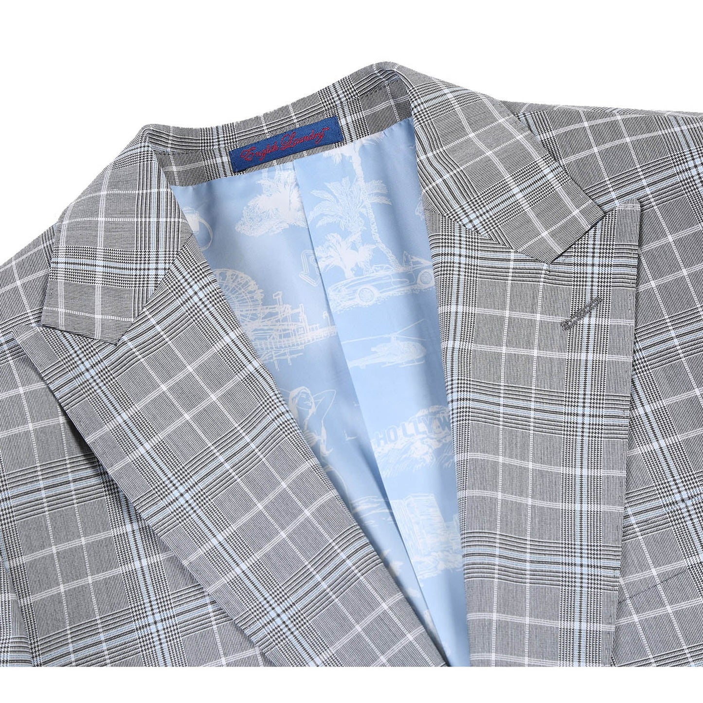 82-60-092EL Slim Fit English Laundry White Smoke Plaid Suit