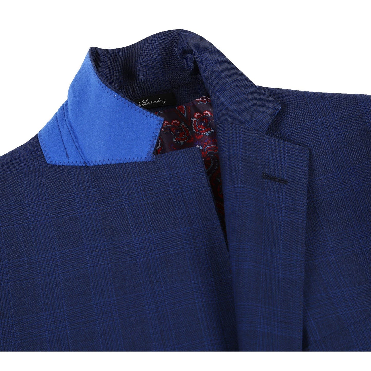 EL72-55-412 Slim Fit English Laundry Midnight Blue Plaid Wool Blend Suit