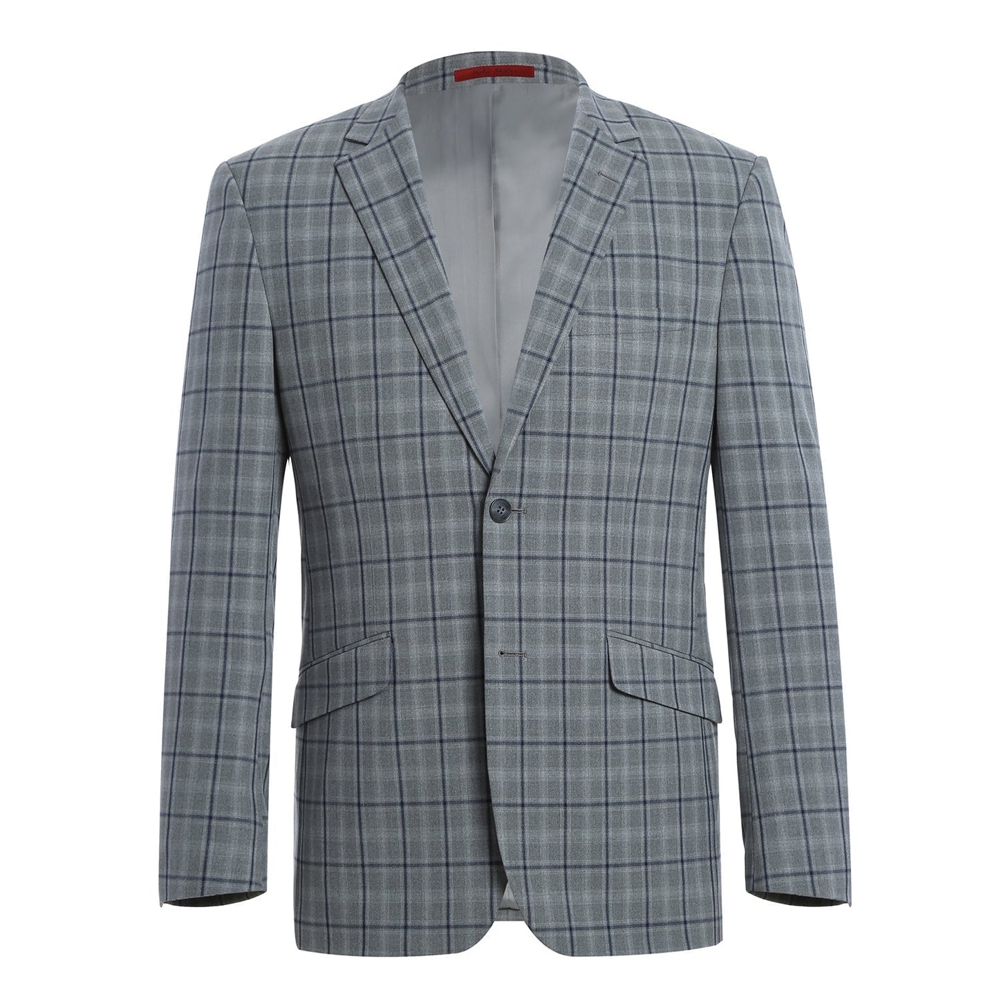 293-20 Men's Grey and Blue Windowpane Slim Fit Suit