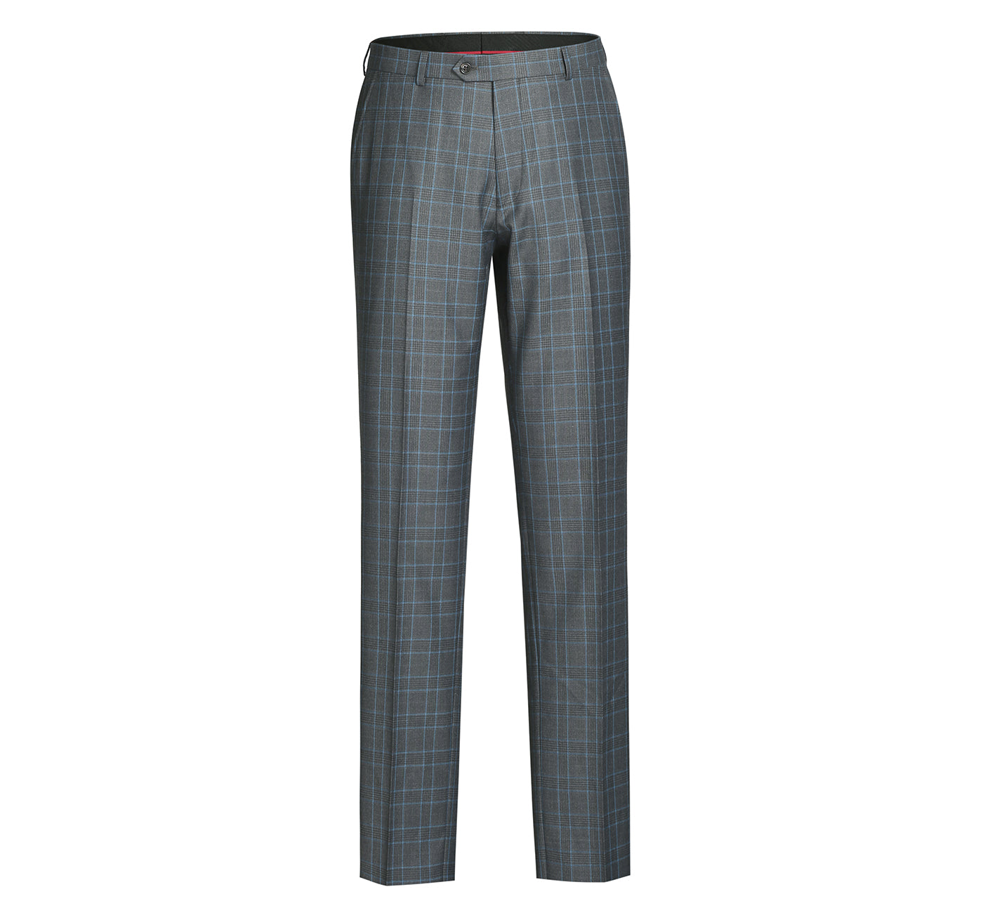 293-5 Men's Two Piece Classic Fit Grey and Teal Windowpane Check Suit