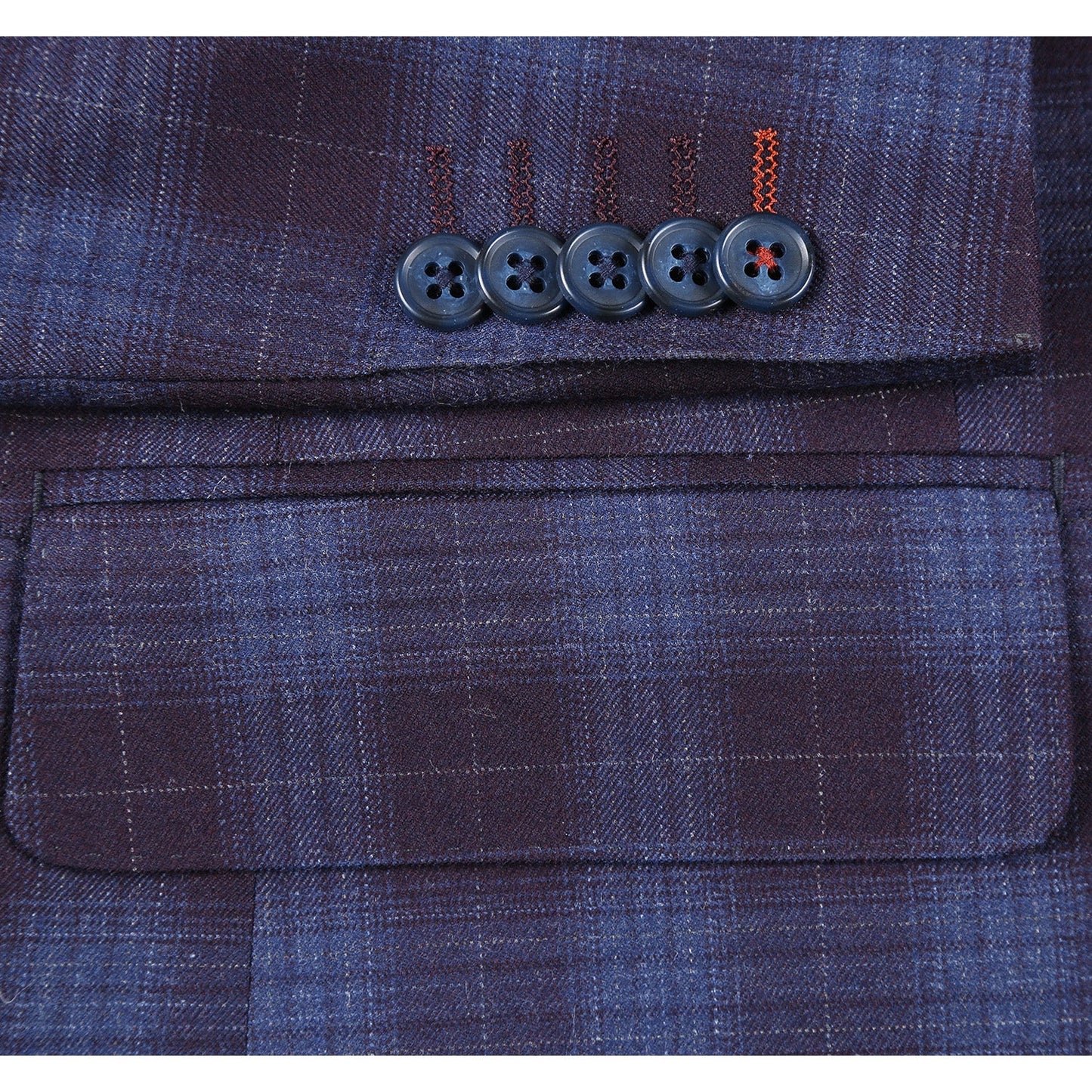 EL62-67-750 English Laundry Slim Fit Wine/Blue Plaid Wool Blend Suit