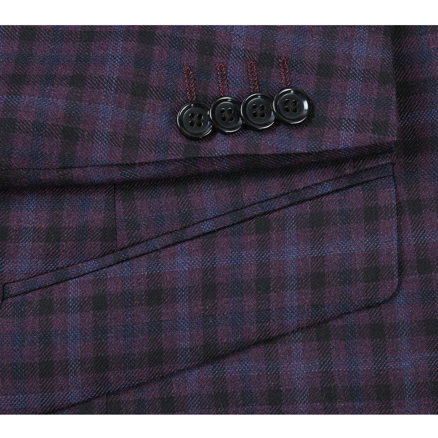 563-9 Men's Slim Fit Wool Blend Burgundy/Blue/Black Checked Sport Coat