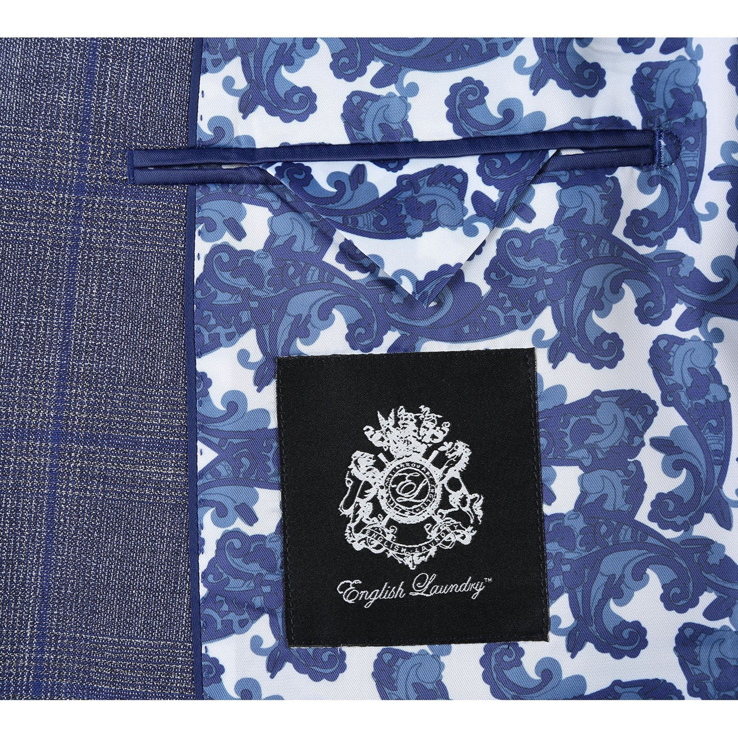 EL72-52-400 Slim Fit English Laundry Gray with Blue Windowpane Peak Lapel Wool Blend Suit