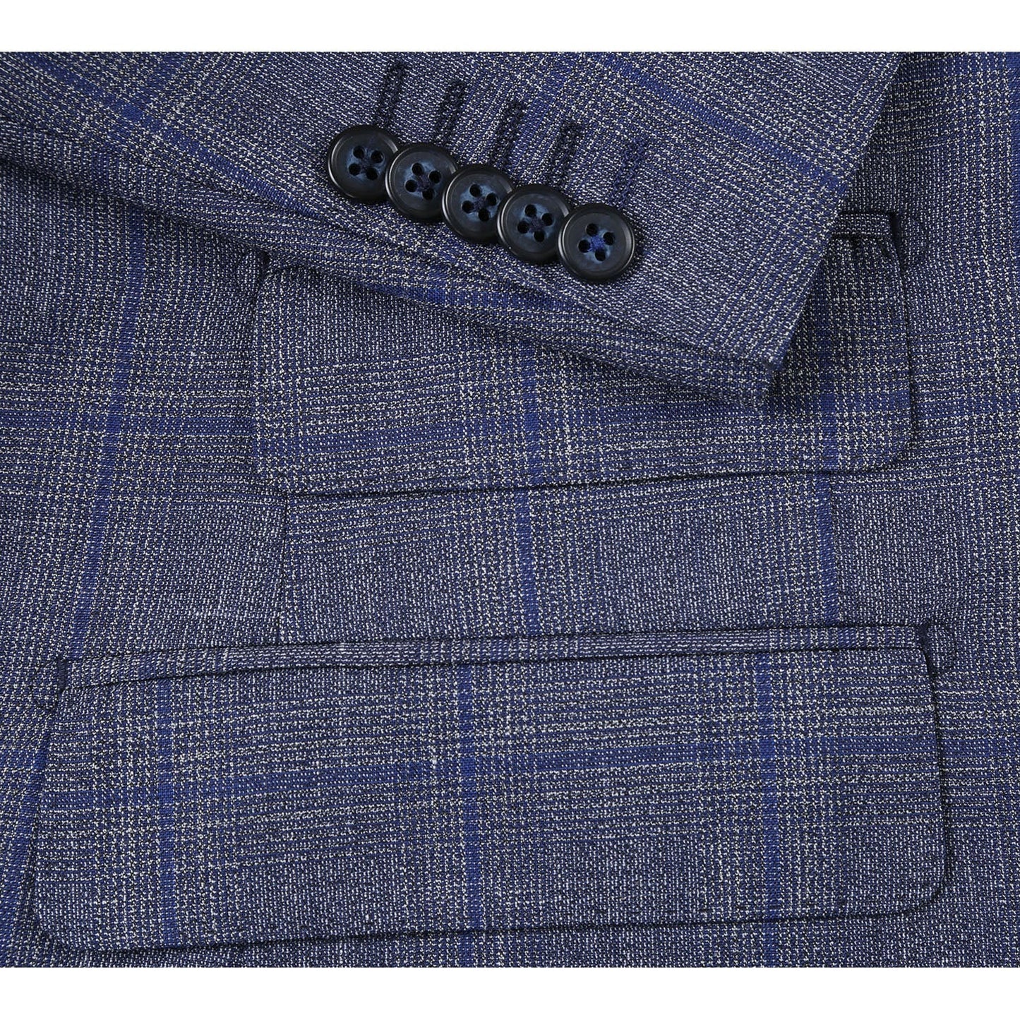 EL72-52-400 Slim Fit English Laundry Gray with Blue Windowpane Peak Lapel Wool Blend Suit
